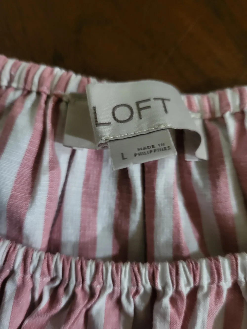 LOFT Pink White Striped Puff Sleeve Blouse L